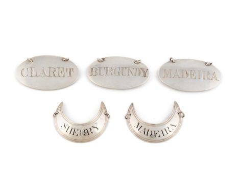 A set of three Victorian silver wine labels, by Henry Holland, London 1868, plain oval form, incised 'Claret', 'Burgundy' and