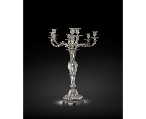 A massive William IV silver seven-light candelabrum, maker’s mark W.E, probably for William Elliott, London 1833, also stampe