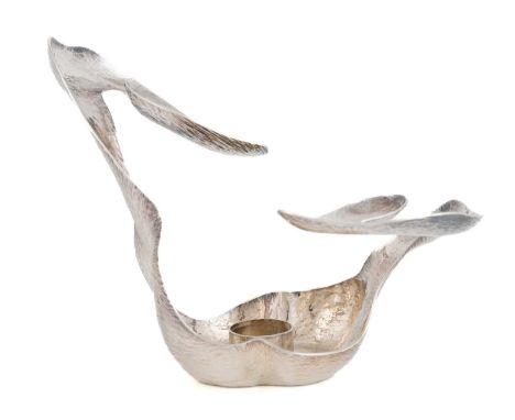 By Ndidi Ekubia, a modern Britannia silver 'Flamingo' candlestick, London 2007, of stylised abstract form, textured decoratio