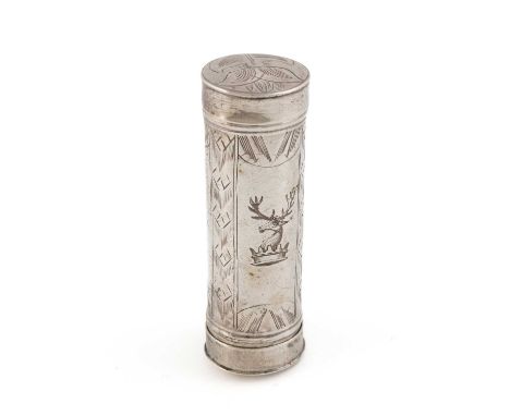 A late-17th century silver nutmeg grater, maker's mark of T.K, probably for Thomas Kedder, London circa 1690-1700, cylindrica