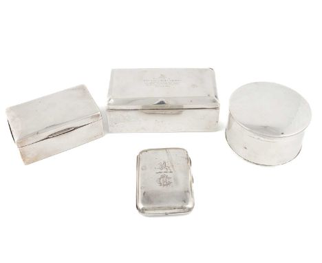 A silver biscuit box,by Ellis &amp; Co, Birmingham 1921,plain circular form, plus a cigarette box by William Neale &amp; Son 