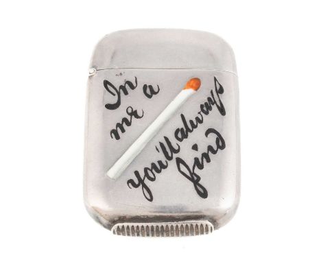 A Victorian silver and enamel match vesta case,by Sampson Mordan &amp; Co, London 1887,rounded rectangular form with a hinged