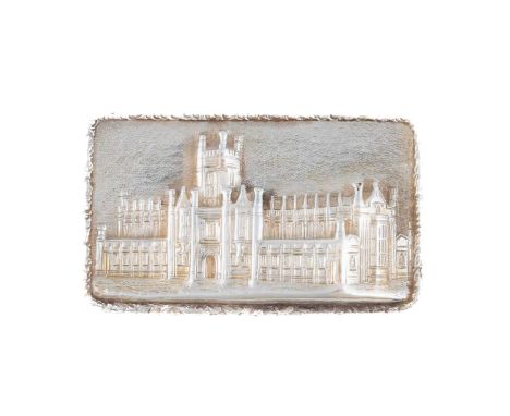 A Victorian silver 'castle-top' vinaigrette, Cheltenham College,by Nathaniel Mills, Birmingham 1842,rectangular form, engine-
