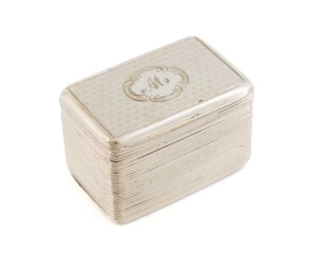 A George IV silver nutmeg grater, maker's mark worn, circa 1825, rectangular form engine-turned decoration, reeded sides, hin
