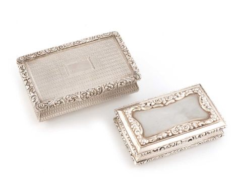 A George IV silver snuff box,by Joseph Willmore, Birmingham 1823,rectangular form with a foliate border and engine-turned dec