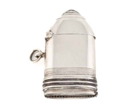 A novelty silver vesta case,by W H Haseler Ltd, London 1915,in the form of a military shell, with hinged cover and a ring att