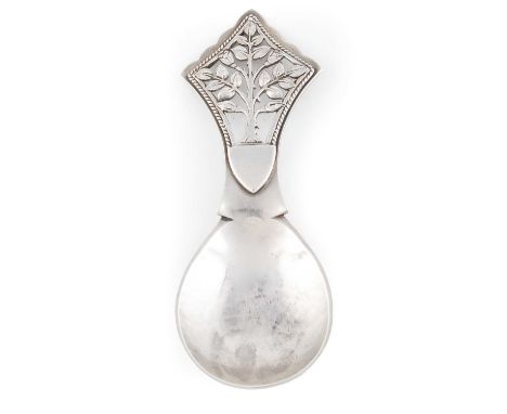 By H. G. Murphy, An Arts and Crafts silver Tree of Life caddy spoon, London 1929, also with the falcon mark, pierced tree han
