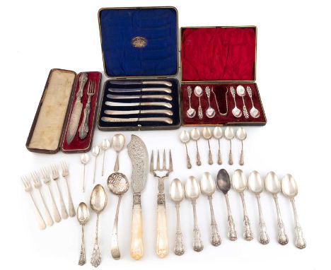 A mixed lot of silver flatware,various dates and makers,comprising: a set of six Victorian King's pattern teaspoons, by Eliza