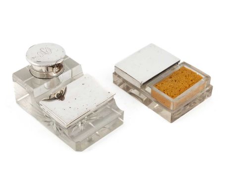 An Edwardian silver-mounted inkwell and stamp box,by John Grinsell &amp; Sons, Birmingham 1904, rectangular form with a front