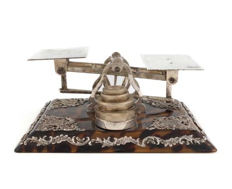 λ An Edwardian silver-mounted tortoiseshell letter scales,by Goldsmiths &amp; Silversmiths Co Ltd., London circa 1908,rectang