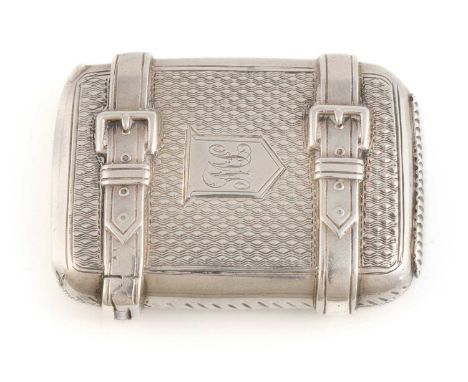 A Victorian novelty silver vesta case,by George Unite, Birmingham 1893,in the form of a suitcase with engine-turned decoratio