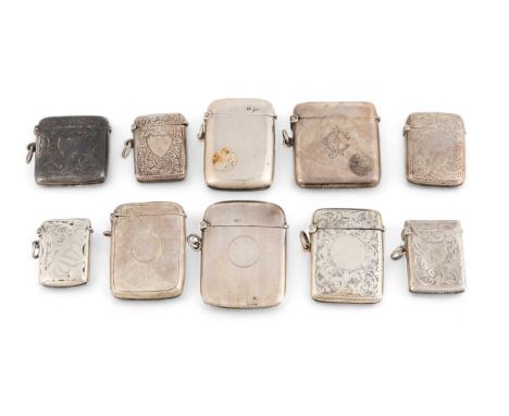 A collection of ten silver vesta cases, various dates and makers,rounded rectangular form, comprising: six with engraved foli