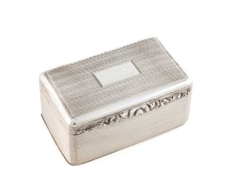 A George IV silver nutmeg grater, by Thomas Shaw, Birmingham 1829, rectangular form engine-turned decoration, reeded sides, h