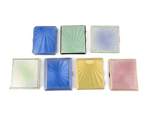A collection of silver and enamel cigarette cases and a compact,various dates &amp; makers, including Asprey,rectangular and 