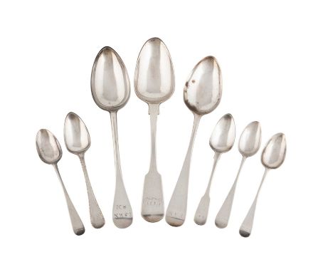 A collection of Channel Islands silver flatware,by George Hamon, Jersey 1775-1835,comprising: two Old English pattern and one