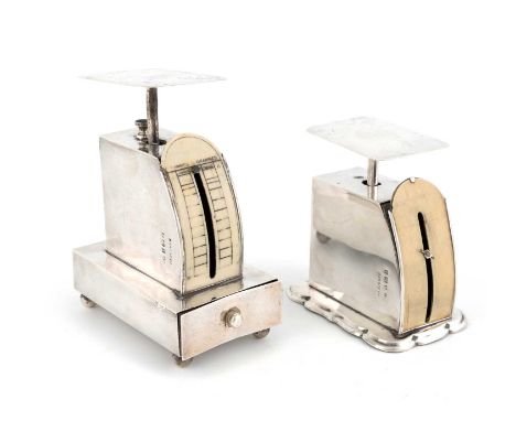 Two Edwardian silver letter scales,both with worn maker's marks ?&amp;S, Birmingham 1900 and 1903,rectangular forms, square p