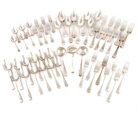 A collection of antique silver Old English pattern flatware, various dates and makers,  comprising: a set of ten table forks,