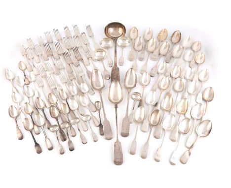A collection of Exeter silver Fiddle pattern flatware,various dates and makers, some pieces London,comprising: a soup ladle, 