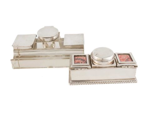 An Edwardian silver-mounted glass inkwell and stamp box, by George Betjemann &amp; Sons, London 1906, rectangular form with a