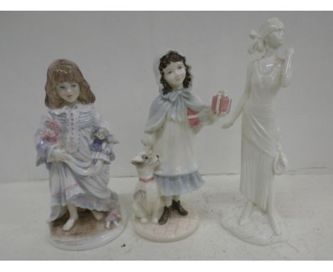 2 Royal Worcester figures; Lullaby &amp; Daisy 1922, with Coalport figure "A Present From Grandma" 