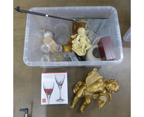 A collection of decorative items including vase, cups, glassware, a riding crop, jewellery boxes, etc. **PLEASE NOTE THIS LOT