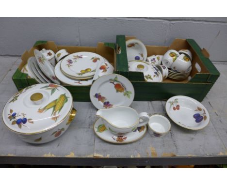 Two boxes of Royal Worcester Evesham, thirty pieces, including six ramekin dishes, four dinner plates, three tea cups and fiv