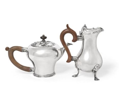 A Belgian Silver Teapot and a Similar Belgian Silver Hot-Milk Jug, Maker's Mark AP?, Brussels, Circa 1764, the teapot inverte