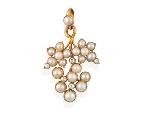 A Split Pearl and Diamond Pendant, realistically modelled as a bunch of grapes, set throughout with split pearls and old cut 