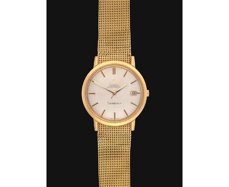 An 18 Carat Gold Automatic Calendar Centre Seconds Wristwatch, signed Omega, Chronometer Officially Certified, model: Constel