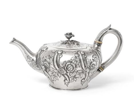 A William IV Silver Teapot, by Benjamin Smith, London, 1836, tapering cylindrical and chased with spiral-fluting and foliage 