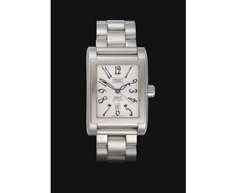 A Stainless Steel Rectangular Shaped Automatic Day/Date Centre Seconds Wristwatch, signed Oris, ref: 585-7525-40-02, circa 20