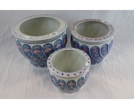 Three Chinese Style Ceramic Graduating Jardinieres