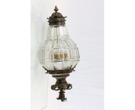 Large Glass and Bronzed Hanging Ceiling Lantern Light Shade