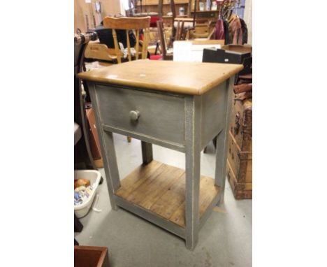 Pine preparation table with deep drawer & under shelf