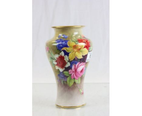 Royal Worcester Baluster type vase with hand painted floral decoration, signed E Barker & numbered to base 2195