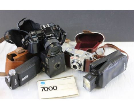 Cased Minolta 7000 Camera, Leather Cased Ilford Camera plus Three other Cased Cameras