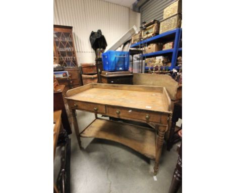 Victorian Pine Washstand with gallery back, two drawers and pot shelf below