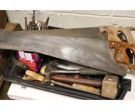 Collection of Tools including Saws, Planes, Mallet, Hammer, Drill Bits, etc