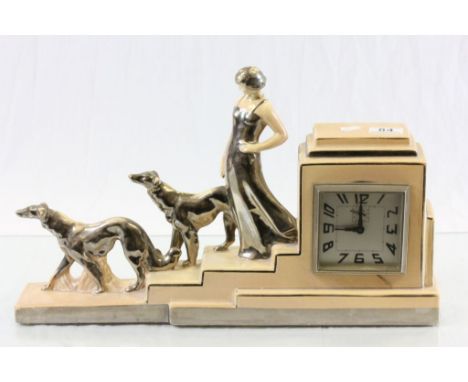 Art Deco ceramic clock marked ODYV 50 to base