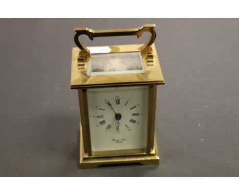 Vintage Brass Carriage clock, the Enamel dial marked Banand Freres Bicester