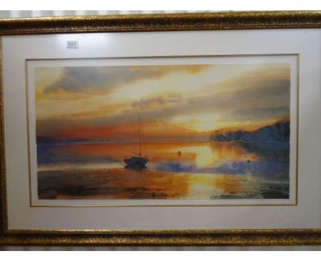 Framed and Glazed Cecil Rice Silkscreen Print ' Estuary at Sunset ', signed limited edition no. 20 of 300 