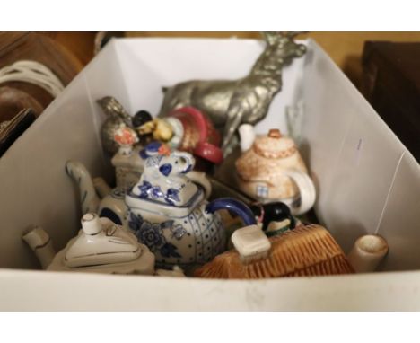 Silvered Models of a Stag and a Pheasant together with Seven Ceramic Novelty Teapots