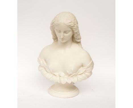 COPELAND: A VICTORIAN PARIAN BUST OF DAPHNEAfter Marshall Wood, circa 1880, on a socle base with impressed ‘Copeland’ mark to