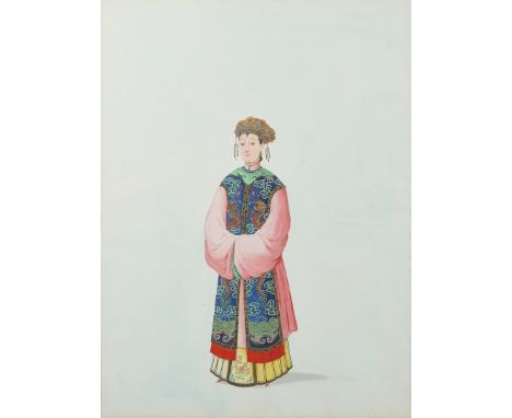 A PAIR OF CHINESE PAINTINGS OF A MANDARIN AND MANDARIN'S WIFE (2)Probably studio of Tinqua (1809-1870)
Watercolour and bodyco