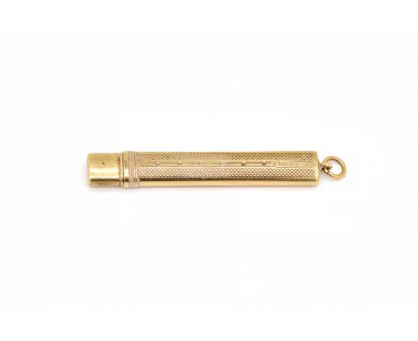A 9CT GOLD PENCIL HOLDEROf oval form, with engine turned decoration, Birmingham 1919, weight 3.8 gms