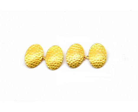 A PAIR OF TIFFANY &amp; CO GOLD CUFFLINKSThe oval backs and fronts with a hammered finish, detailed Tiffany &amp; Co 18 K, we