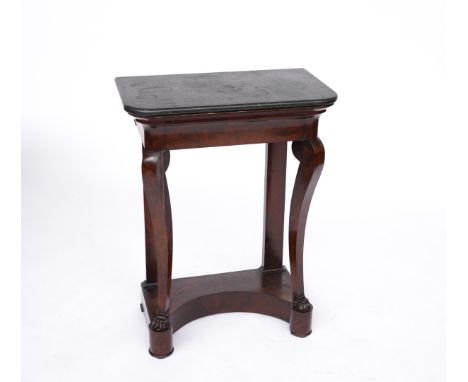 AN EARLY 19TH CENTURY FRENCH MARBLE TOPPED MAHOGANY SINGLE DRAWER CONSOLE68cm wide; 39cm deep; 88cm high