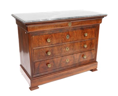 A LOUIS PHILLIPE MAHOGANY FIVE DRAWER MARBLE TOPPED COMMODE127cm wide; 57cm deep; 96cm high