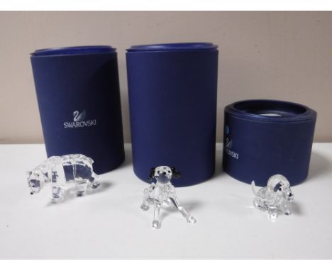 Three boxed Swarovski Crystal animals - bear, dog and a puppy 