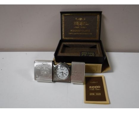 A rare Zippo "Time Tank" pocket clock, 1996, manufactured for Nikon, for their F5 camera, in original cellophane, with origin